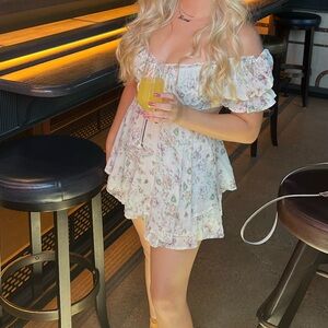 Floral Off-Shoulder boutique white Dress.